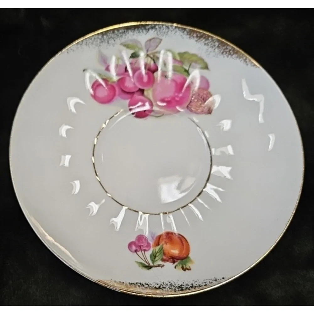 Royal Sealy hand-painted fruit design cup and saucer set
